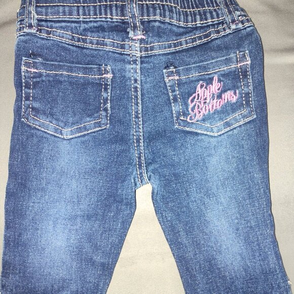 VTG Baby Apple Bottom Blue Jeans Pink Logo Size 0-3 Months - Picture 3 of 6